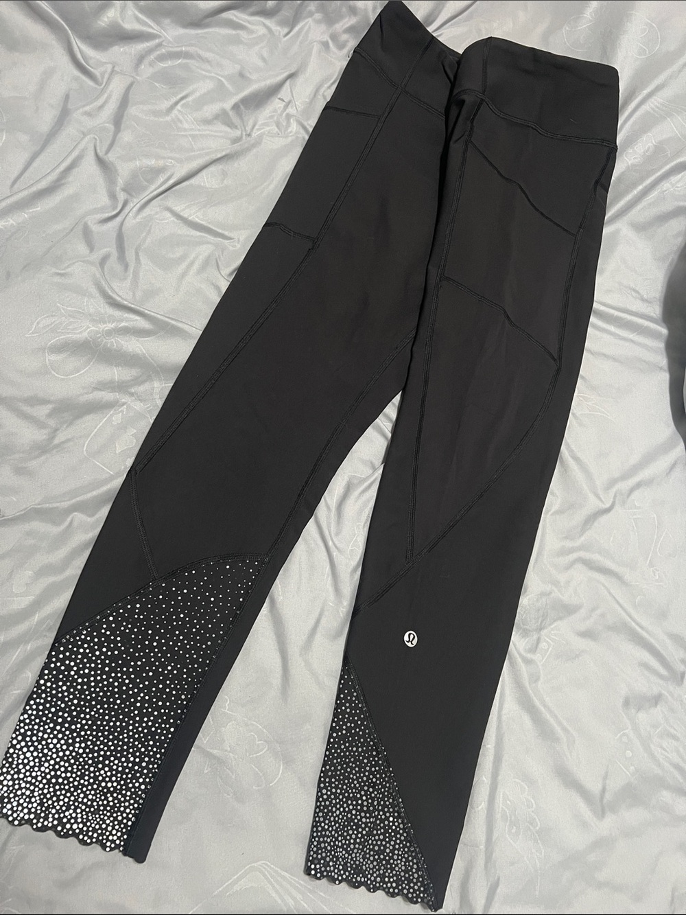 lululemon Black Leggings with Dot-Patterned Mesh Hem